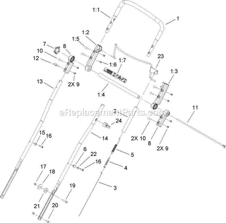 Handle Assembly Diagram and Parts List for 33005 260000001-260999999 - 2006 Lawn Boy Snow Blower